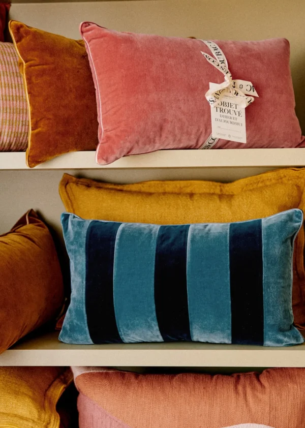 Coussin Rayures Velours - Petit Modèle