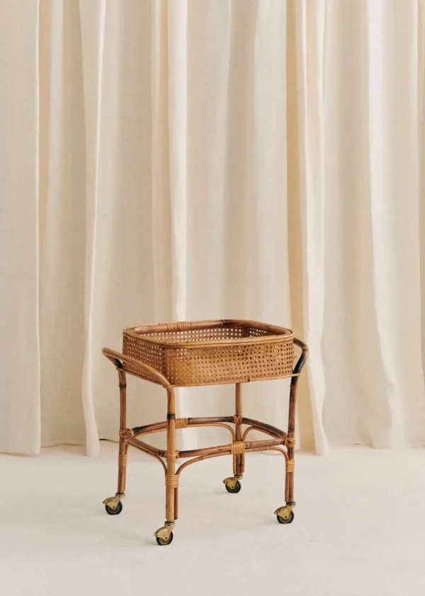 Desserte En Cannage à Roulettes Vintage
