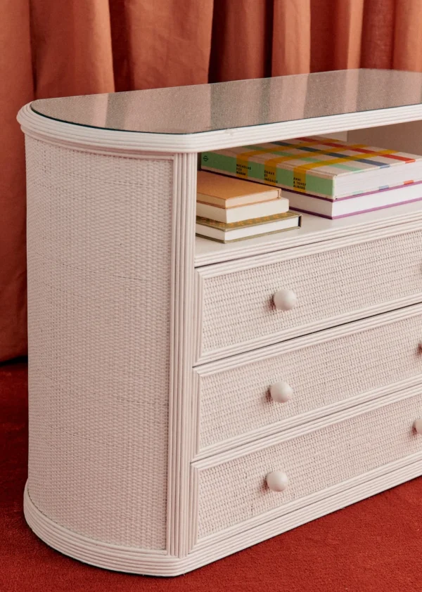 Ensemble De Chambre Vintage En Rotin :  porte Manteau, Commode Et Miroir