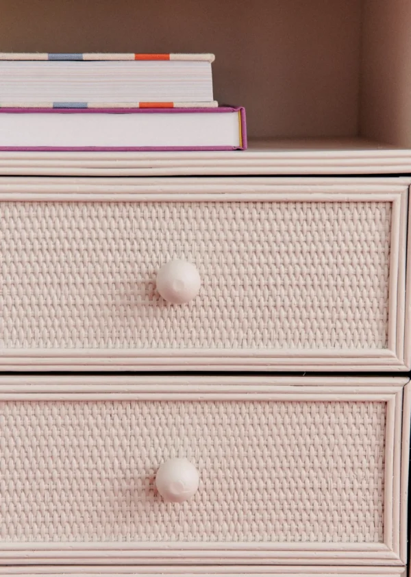 Ensemble De Chambre Vintage En Rotin :  porte Manteau, Commode Et Miroir