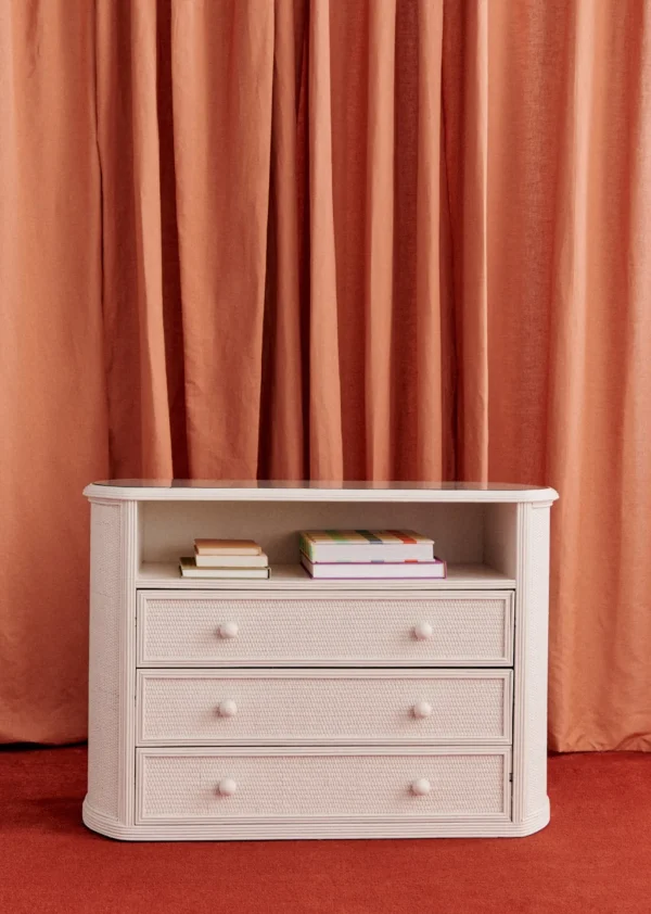 Ensemble De Chambre Vintage En Rotin :  porte Manteau, Commode Et Miroir