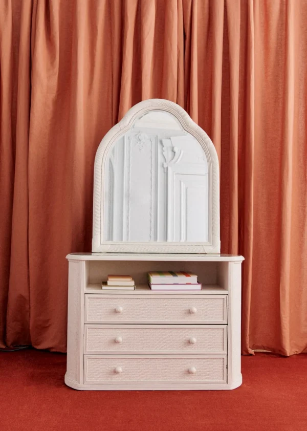Ensemble De Chambre Vintage En Rotin :  porte Manteau, Commode Et Miroir