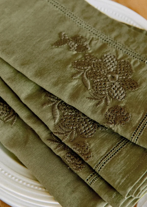 Set De 4 Serviettes - Fleurs Brodées