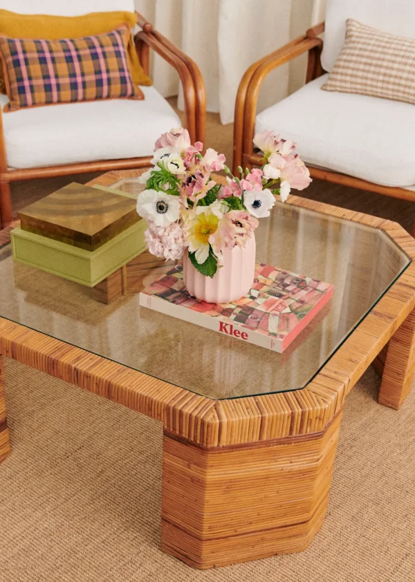 Table Basse Octogonale En Marqueterie De Rotin Vintage