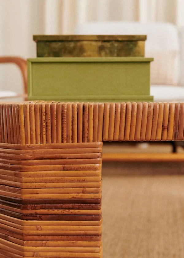Table Basse Octogonale En Marqueterie De Rotin Vintage