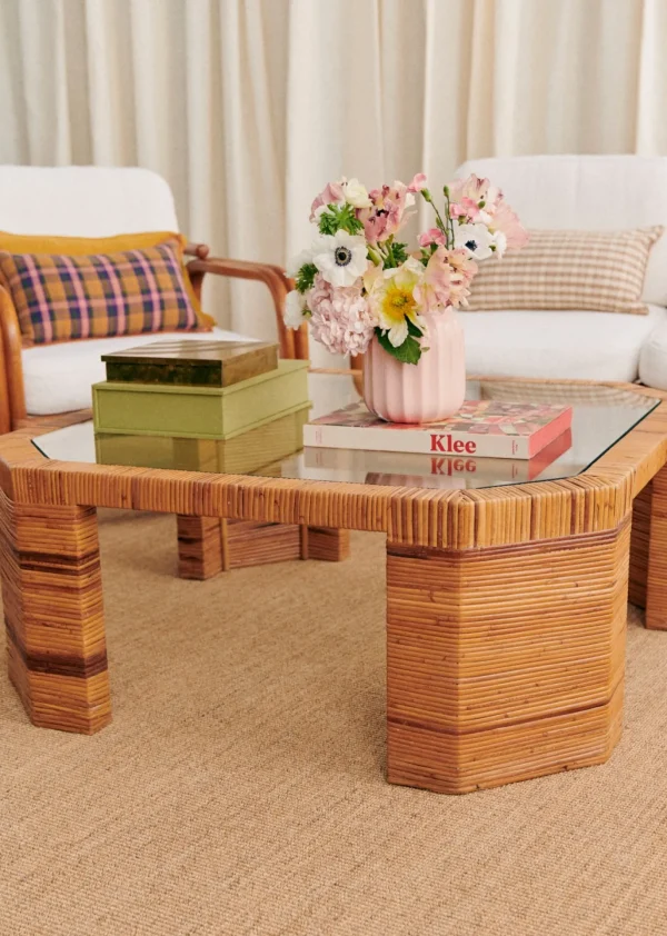 Table Basse Octogonale En Marqueterie De Rotin Vintage